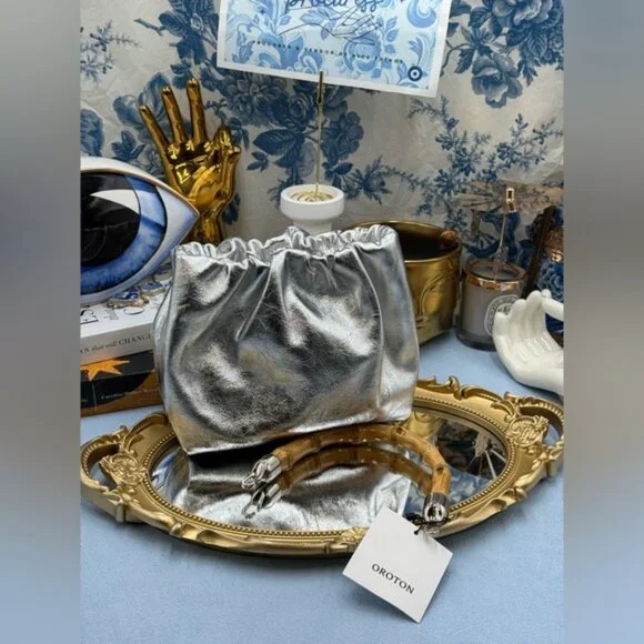 🆕 OROTON 🧿 NWT Gretel Mini Top Handle, Metallic Silver - Picture 10 of 16